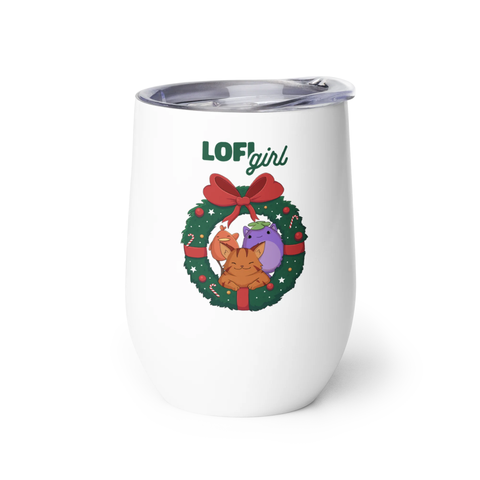 Christmas Lofi Cat & Friends – Wine Tumbler - Image 3